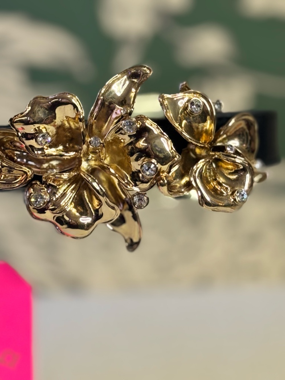 Versace for H&M Black Belt with Gold Floral Statement Buckle - Picture 4 of 12